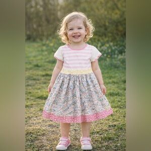 Boutique Striped & Floral GIRL Dress, boutique, twirl, patchwork, cottagecore